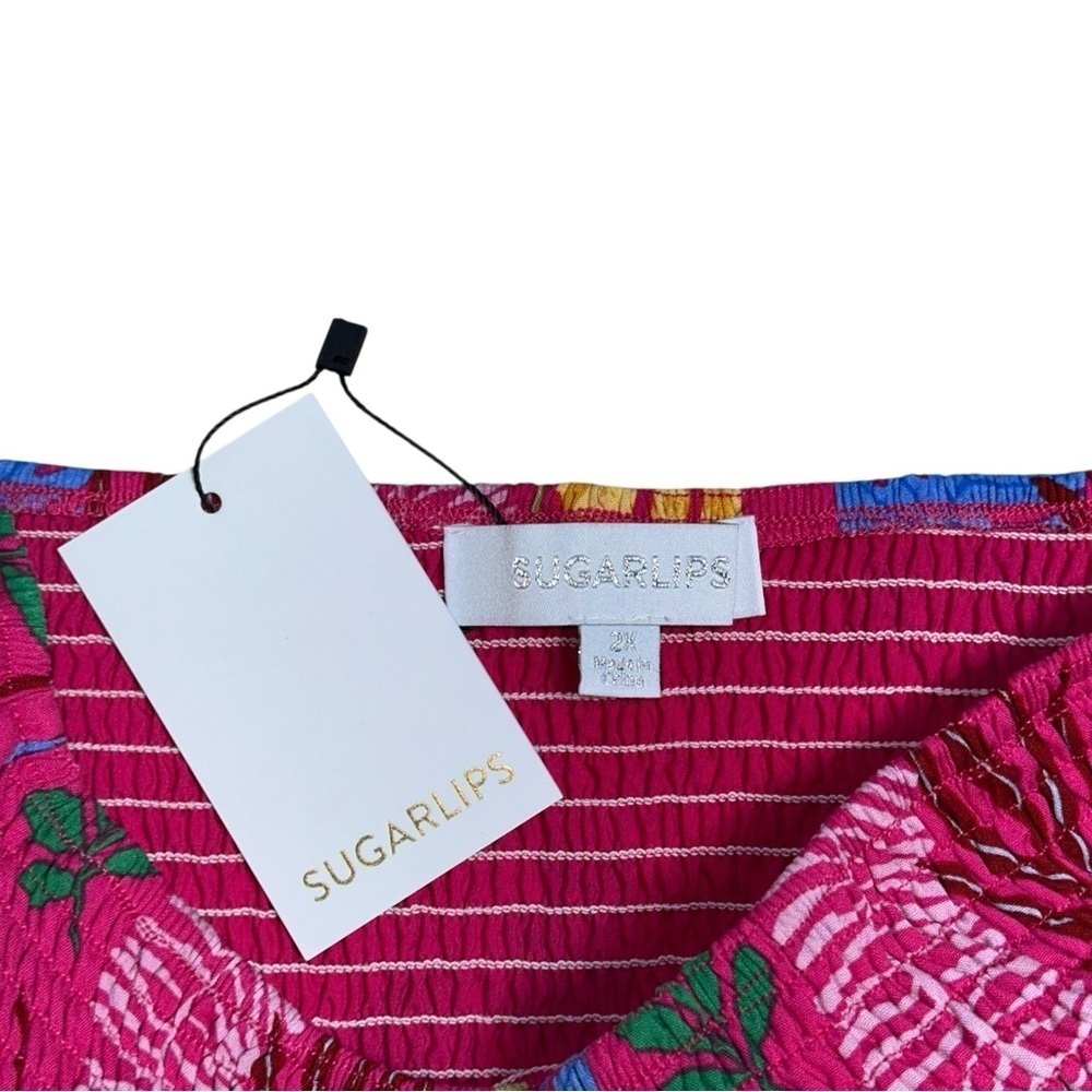 Sugarlips Marina Fuchsia Pink Tropical Smocked Crop Top Plus Size 2x - Picture 5 of 9